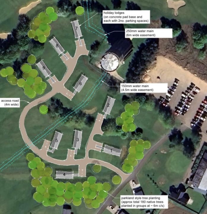 St Noakes Phase 2 site plan showing plot positions, access road and parkland